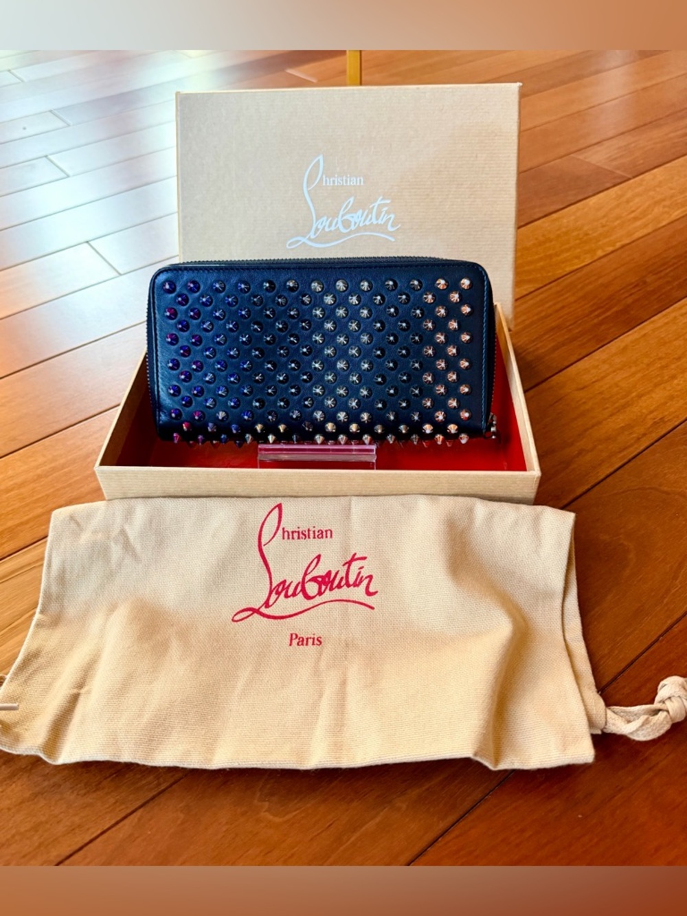 Louboutin Panettone Wallet,Black with Rainbow Spiked Studded Zip Around closure’ - Picture 2 of 16